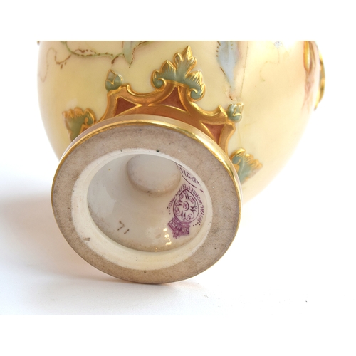 194 - A Royal Worcester blush ivory bowl with scrolling gilt rim, hand painted floral design, 11cm diamete... 