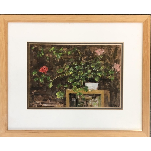 408 - Roses on a table, oil on board, signed T. Lexton (?) lower right; together with one other, signed Am... 