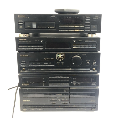 409 - A Pioneer hi-fi stack, comprising CD player, tuner, cassette deck, equaliser etc