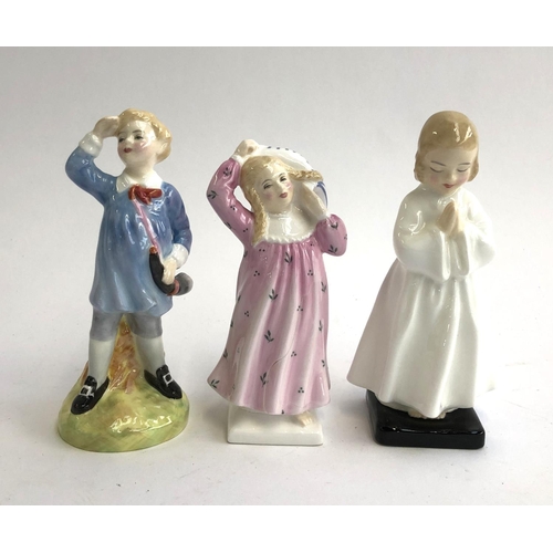 81 - Three Royal Doulton figurines, 'Little Boy Blue', 'Pillow Fight' `(af) and 'Bed time', the tallest 1... 