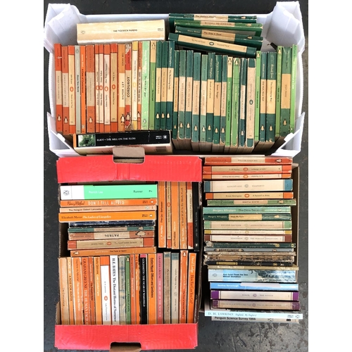 202 - PENGUIN BOOKS: Three boxes of Penguin paperbacks (c. 100 books) including a significant number of vi... 