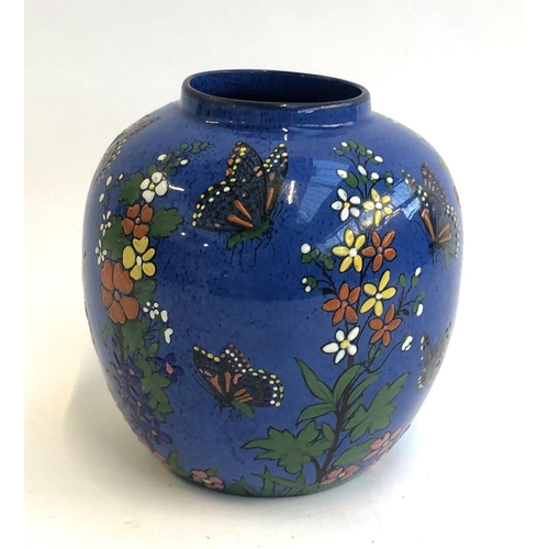 103 - A hand-decorated Adderley’s Pottery vase, c1930s, decorated with butterflies & flowers, 18cmH