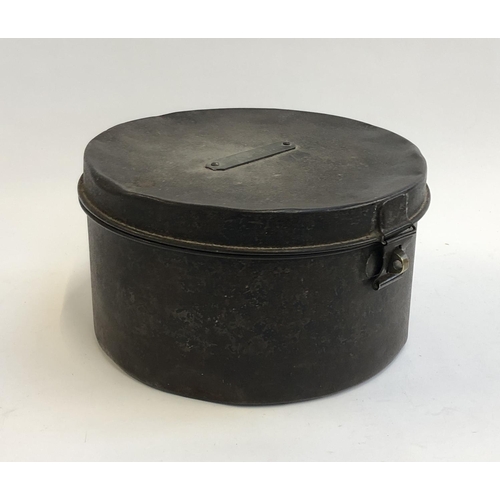 207 - A tin hat box, brass plaque inscribed W Ford, 28cmD