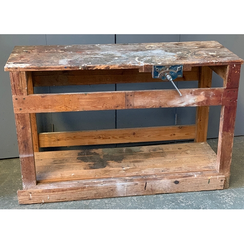 588 - A small scratchbuilt workbench with Record No. 50 vice, 121x46x78cmH