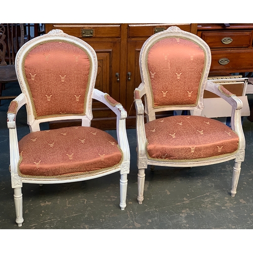 649 - A pair of French style painted open armchairs with stuffover seats