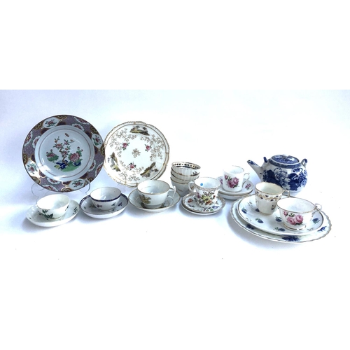 73 - A mixed lot of 18th century and later teawares, to include Swansea, Bow, Spode, Chinese teapot, etc