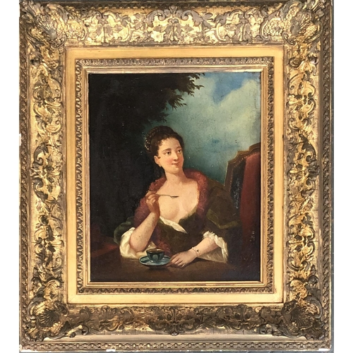 416 - 19th century oil on canvas, portrait of a lady in Regency dress, 30.5x25cm