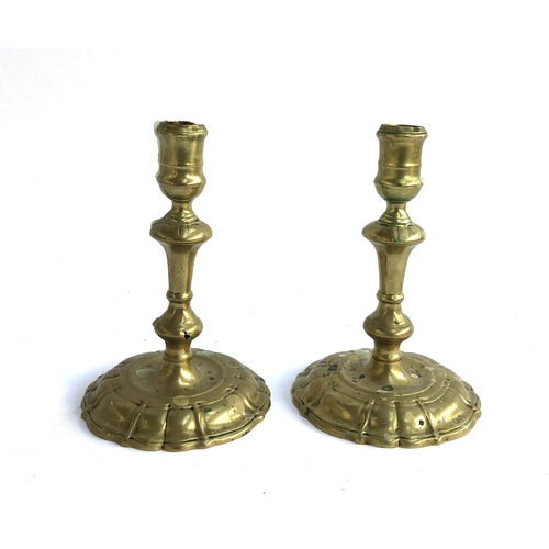 214 - A pair of 18th century brass candlesticks, 16cmH