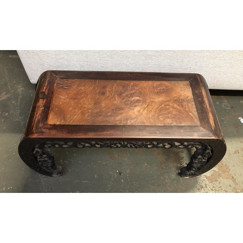 589 - A Chinese huanghuali wood side table with carved detail, 77x33x33cmH