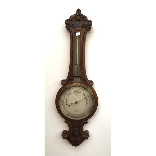 245 - A banjo barometer by H Hughes & Son, 59 Fenchurch Street, London, 80cmL