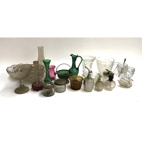 127 - A mixed lot of glass to include cranberry glass, Bohemian glass, vintage scent bottles, etc