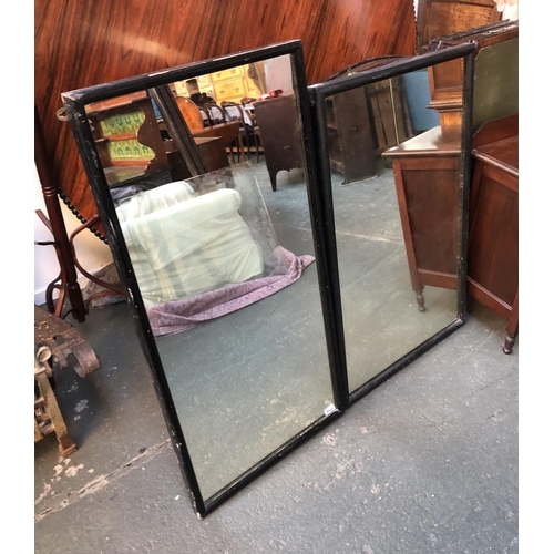 701 - Two probably Victorian shop mirrors, rectangular, in black painted frames, 56x118cm and 66x108cmH