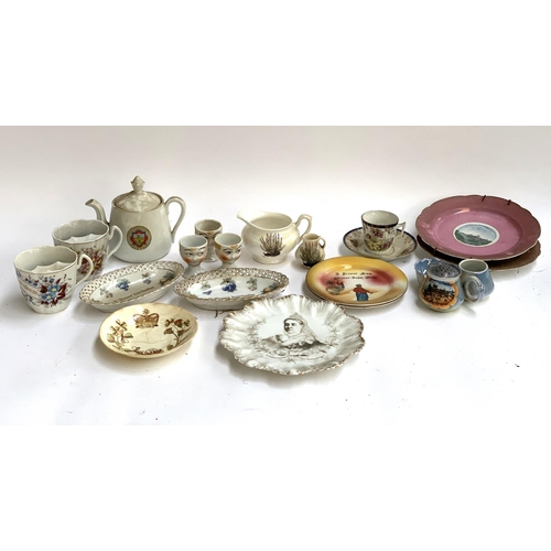 121 - A quantity of 19th and early 20th century souvenir china, to include Carlton 'Souvenir from Exmouth'... 