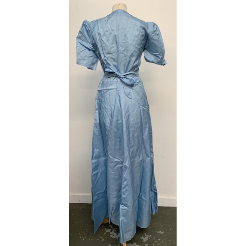 340 - A blue 1930s party dress, with original box for W&A Chapman Limited, Taunton, with blue feather head... 