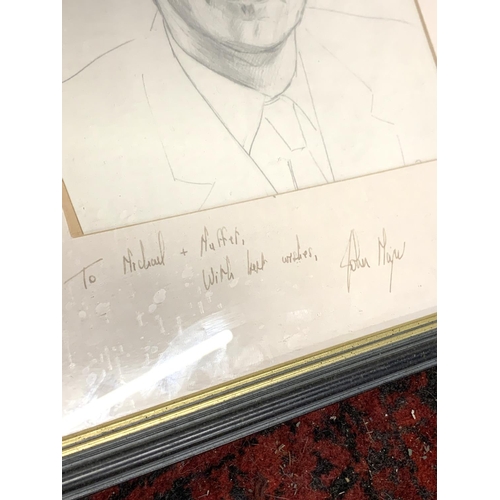 515 - A pencil portrait of John Major, with dedication and signature by John Major, 25x20cm