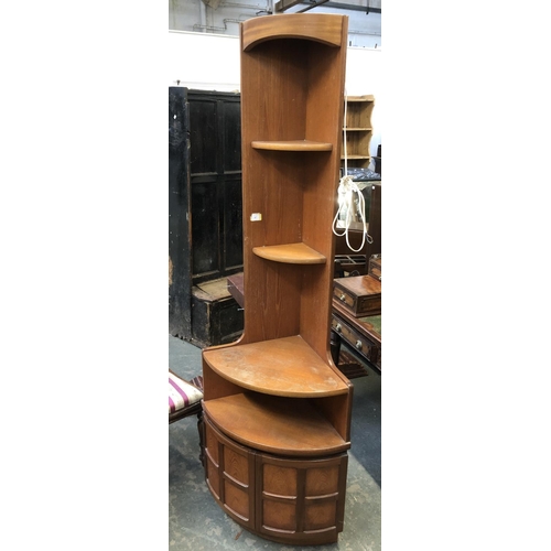 695 - A mid century teak corner unit with panelled door, 194cmH