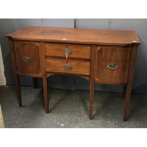 697 - A Georgian revival mahogany and crossbanded sideboard, two central drawers flanked by cupboard, 136x... 