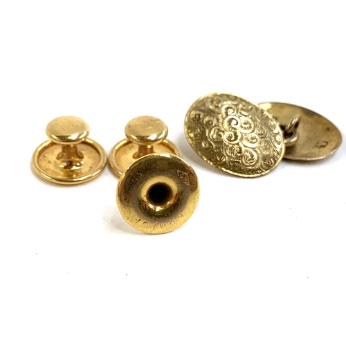 14 - Three 9ct gold studs, total weight approx. 1.6g; two 9ct gold cufflinks, gross weight 3g; together w... 