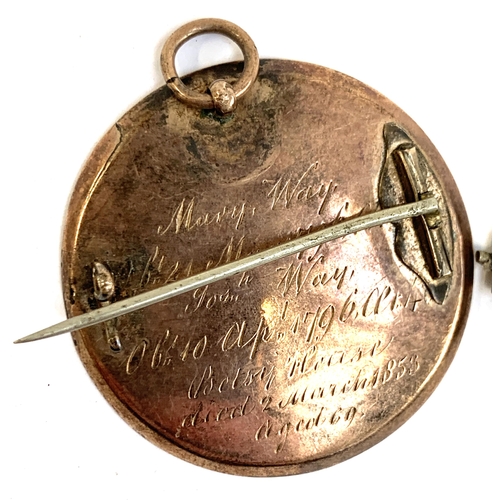 16 - A Victorian yellow metal brooch back, engraved 'Mary Way Obt. 21 Mar 1796, Betsy House Died 2 March ... 