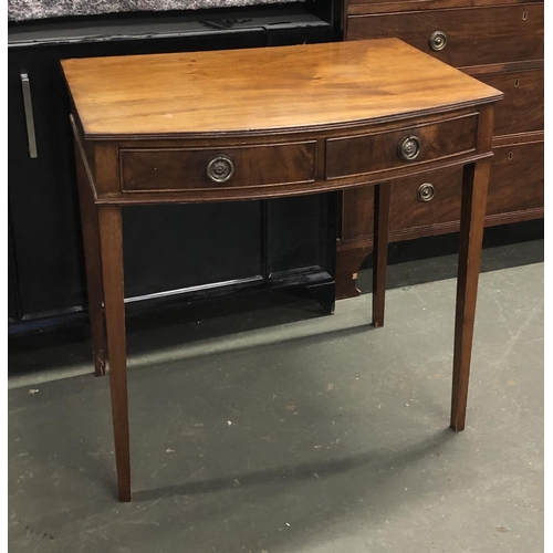 618 - A mahogany bowfront side table with two frieze drawers, 77x51x76cmH