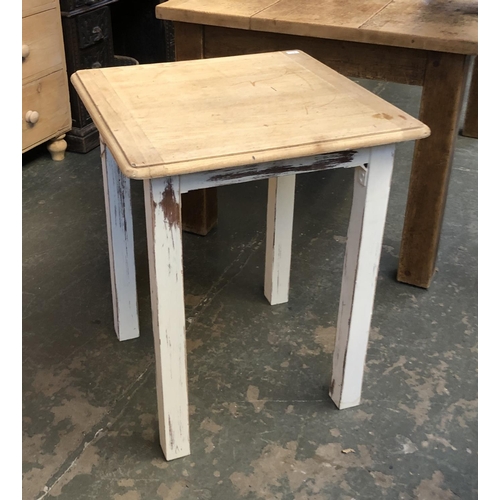 685 - An oak topped occasional table with white painted base, 61x61x74cm