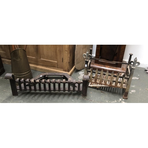 765 - A cast iron fire grate, 45x28cm; together with one other 76cmW