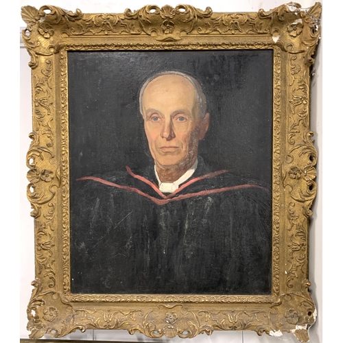 413 - 20th century oil on canvas, portrait of a gentleman in gown, 59.5x49.5cm, in ornate gesso frame