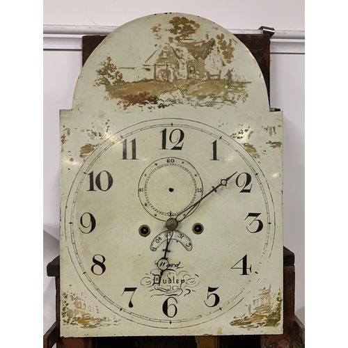 776 - A longcase clock, in as found condition, the domed enamel dial with Arabic numerals, signed Ward, Du... 