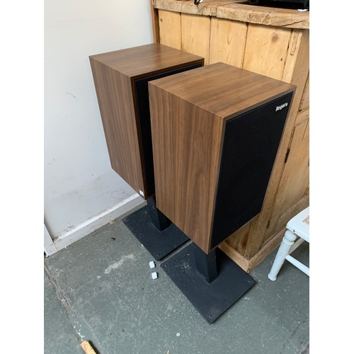 760 - A pair of Rogers LS4a 150w speakers with stands, each 81cmH; together with a Sugden A25 Mosfet stere... 