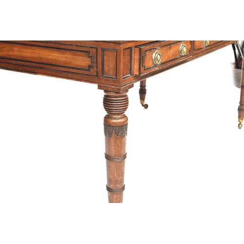574 - An early 19th century Carlton House style desk, brass gallery, over a superstructure with four centr... 