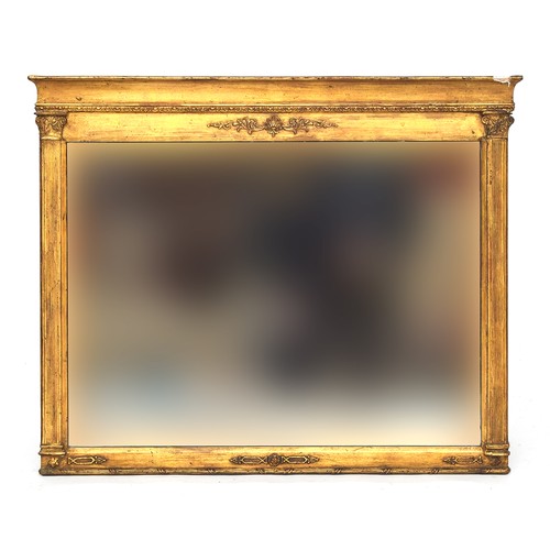 387 - A Regency giltwood overmantel mirror, the plate flanked by reeded Corinthian pilasters, 71cm wide, 5... 