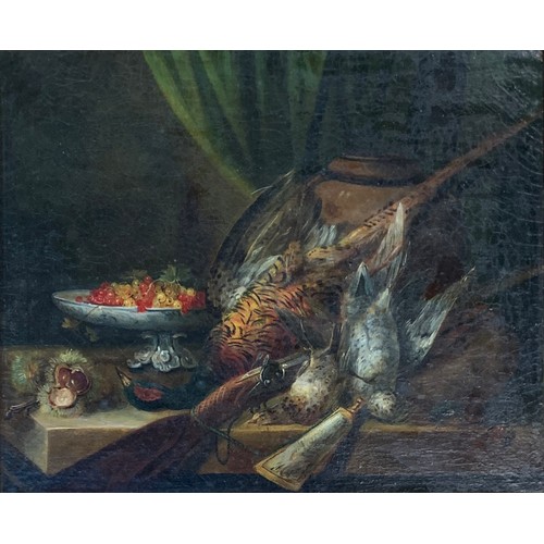 308 - 18th/19th century European School, still life of dead birds and fruit; and a companion, a pair, oil ... 