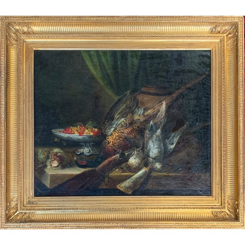 308 - 18th/19th century European School, still life of dead birds and fruit; and a companion, a pair, oil ... 