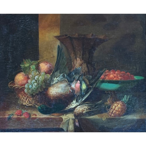 308 - 18th/19th century European School, still life of dead birds and fruit; and a companion, a pair, oil ... 