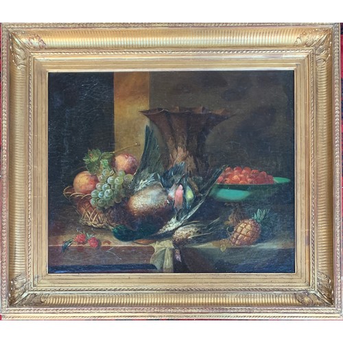 308 - 18th/19th century European School, still life of dead birds and fruit; and a companion, a pair, oil ... 