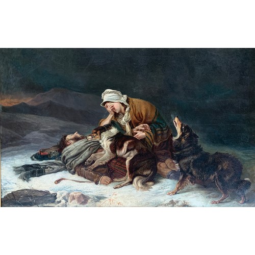 310 - Attributed to Richard Ansdell RA (1815-1885), 'Lost in the Storm', oil on canvas, 80x128cm