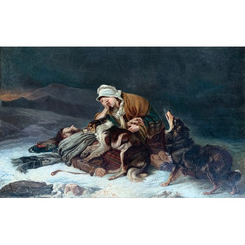 310 - Attributed to Richard Ansdell RA (1815-1885), 'Lost in the Storm', oil on canvas, 80x128cm