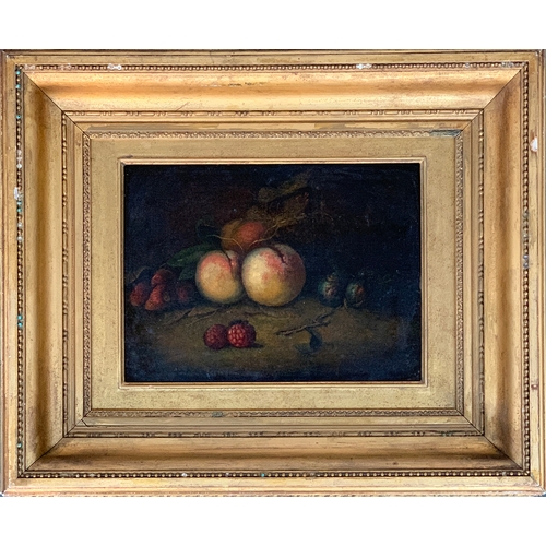 302 - 19th century oil on panel, still life of fruit, 18x24cm