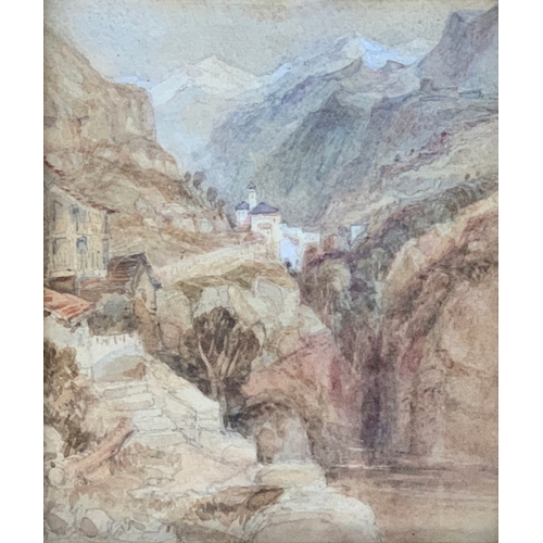 271 - Attributed to Myles Birket Foster (1825-1899), an Alpine village, pencil and watercolour, 16x13.5cm