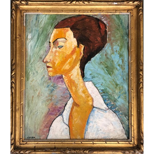 346 - 20th century oil on board, portrait of a lady, signed 'Hanna', and dated 1935 to verso, 54x45cm