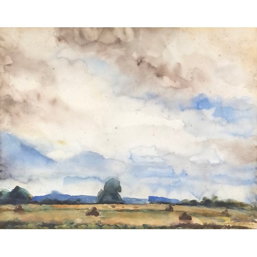 279 - Charles Picart Le Doux (French 1881-1959), cloudy sky over field, watercolour on paper, 38x48cm