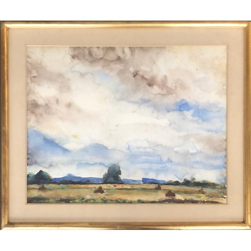 279 - Charles Picart Le Doux (French 1881-1959), cloudy sky over field, watercolour on paper, 38x48cm