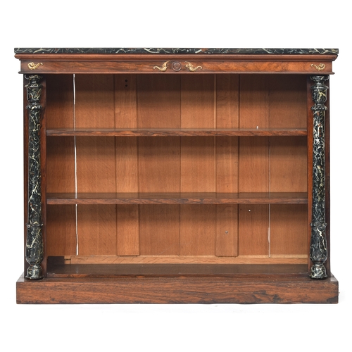 513 - A Regency rosewood and simulated marble bookcase, the painted top over an ormolu mounted frieze, the... 