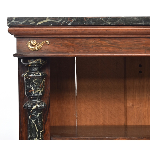 513 - A Regency rosewood and simulated marble bookcase, the painted top over an ormolu mounted frieze, the... 