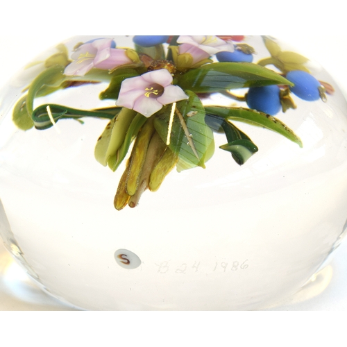 221 - A Paul Stankard (b.1943) floral spray glass paperweight of spring flowers, dated 1986 and numbered B... 