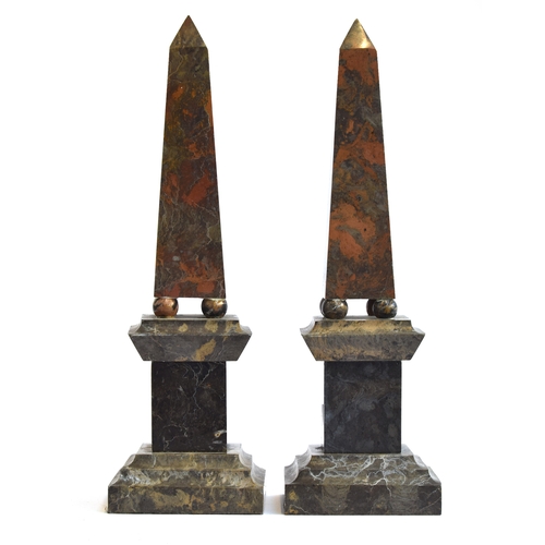 420 - A pair of rosso marble obelisks on square stepped plinths, each 38cm high

Provenance: from the esta... 