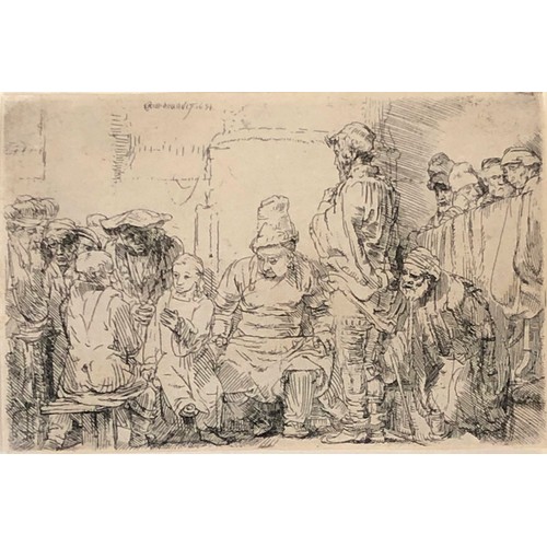 245 - Rembrandt van Rijn (1606-1669), 'Christ seated disputing with the Doctors', etching, 1654, a good bu... 