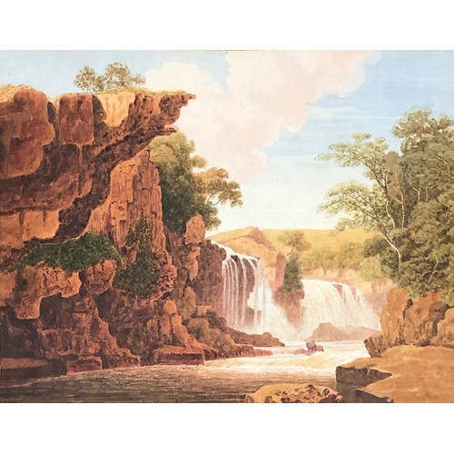 282 - Charlotte Cox (British, 1845-1918), 'A Waterfall' and 'Ruin by a River', watercolours on paper, 26x3... 