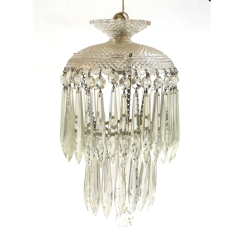 229 - A two tier glass drop chandelier, some losses, approx. 32cmL