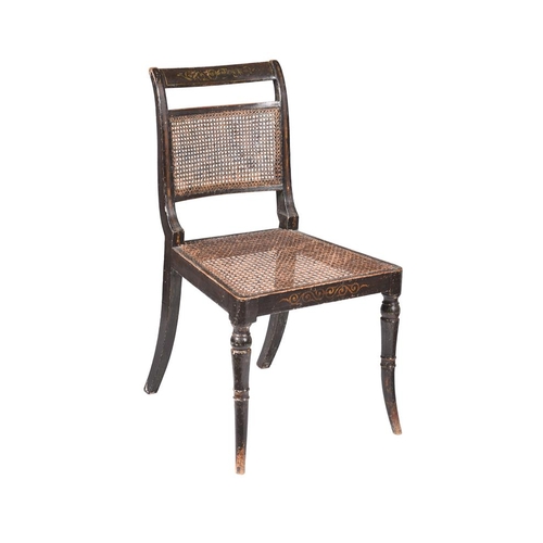 614 - A pair of Regency ebonised and decorated side chairs, c.1815, in the manner of John Gee